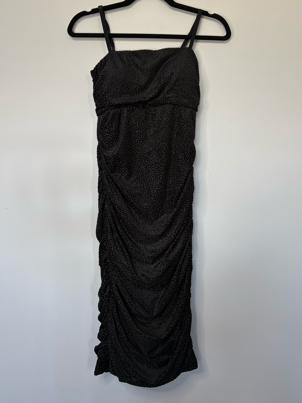 Windsor Black Patterned Cocktail Dress Size S Ruched Spaghetti Straps Wedding